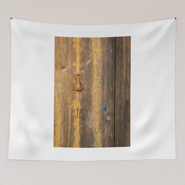 Item preview, Rustic Wooden Door With Rusty Knocker, Keyhole And Peeling Yellow Paint Texture designed and sold by Nmallia.