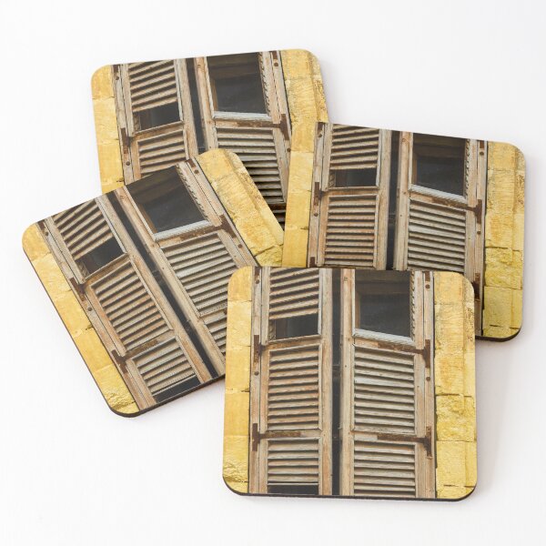 Item preview, Weathered Wooden Shutters on Yellow Stone Wall Window in Mediterranean Town, Rustic Vintage Texture designed and sold by Nmallia.