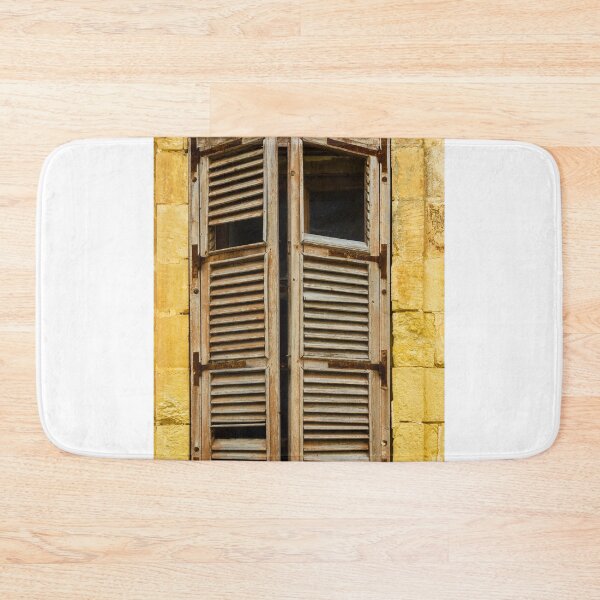 Item preview, Weathered Wooden Shutters on Yellow Stone Wall Window in Mediterranean Town, Rustic Vintage Texture designed and sold by Nmallia.