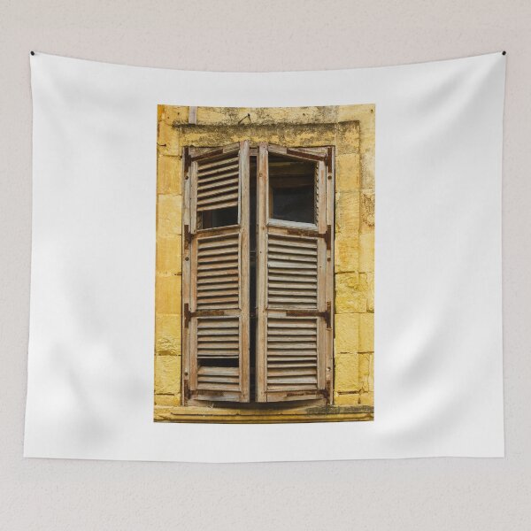 Item preview, Weathered Wooden Shutters on Yellow Stone Wall Window in Mediterranean Town, Rustic Vintage Texture designed and sold by Nmallia.