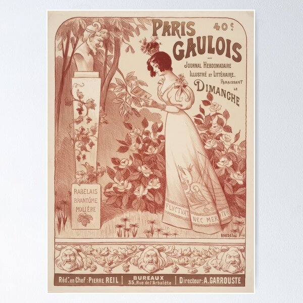Item preview, Paris Gaulois 1899 Art Nouveau Vintage French Poster designed and sold by TheSoulOfArt.