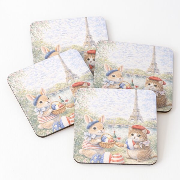 Item preview, Happy Easter from Paris | French Bunny & Cat Watercolor designed and sold by inspired-works.