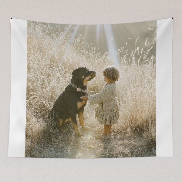 Item preview, Child and Rottweiler in Sunlit Field designed and sold by lautir.