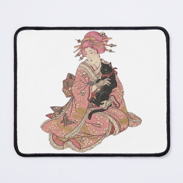 Item preview, Pastel Punk Lolita with Black Cat - Pink Sakura Ukiyo-e designed and sold by LuckyCatClubJP.