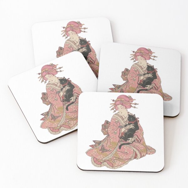 Item preview, Pastel Punk Lolita with Black Cat - Pink Sakura Ukiyo-e designed and sold by LuckyCatClubJP.