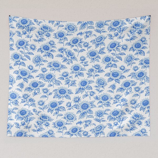 Item preview, Elegant Toile du Jouy Sunflowers – Blue Botanical Seamless Pattern designed and sold by BlushPearls.
