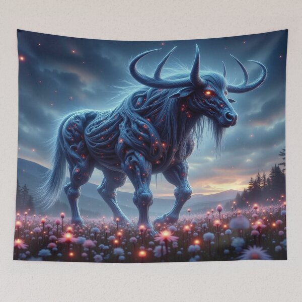 Item preview, Luminescent Spirit Bull - Mythic Energy Creature in a Glowing Dreamscape designed and sold by FotoworldEdel.