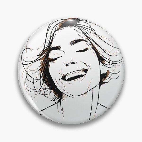 Item preview, Hand-drawn portrait illustration of a joyful smiling woman rendered in ink lines and splatter accents, conveying happiness, freedom, designed and sold by Dejbar.