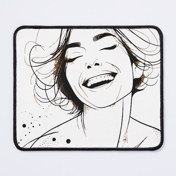 Item preview, Hand-drawn portrait illustration of a joyful smiling woman rendered in ink lines and splatter accents, conveying happiness, freedom, designed and sold by Dejbar.