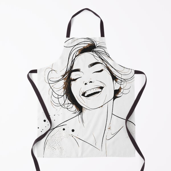 Item preview, Hand-drawn portrait illustration of a joyful smiling woman rendered in ink lines and splatter accents, conveying happiness, freedom, designed and sold by Dejbar.