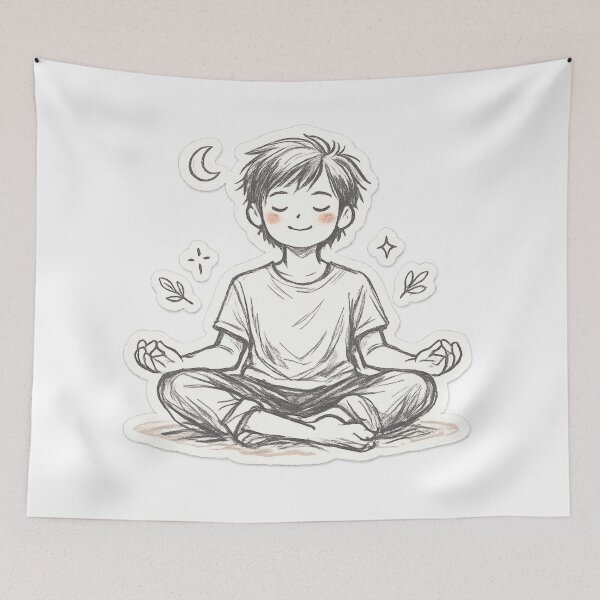 Item preview, Cute Meditating Boy Sticker | Calm Mind Aesthetic Doodle | Relax & Mindfulness Art designed and sold by irfanshikh.