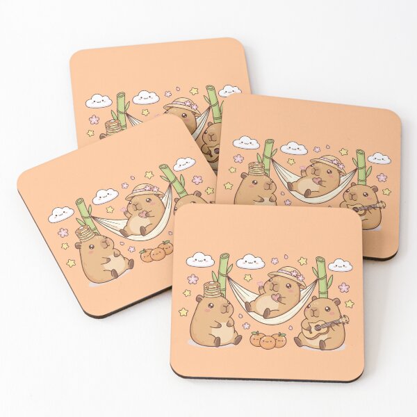 Item preview, Capybara Vacation in a Hammock – Kawaii Tropical Chill Illustration designed and sold by DarkNight9.
