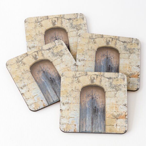 Item preview, Weathered Wooden Door Set in Old Stone Wall With Arched Entrance and Rustic Texture designed and sold by Nmallia.