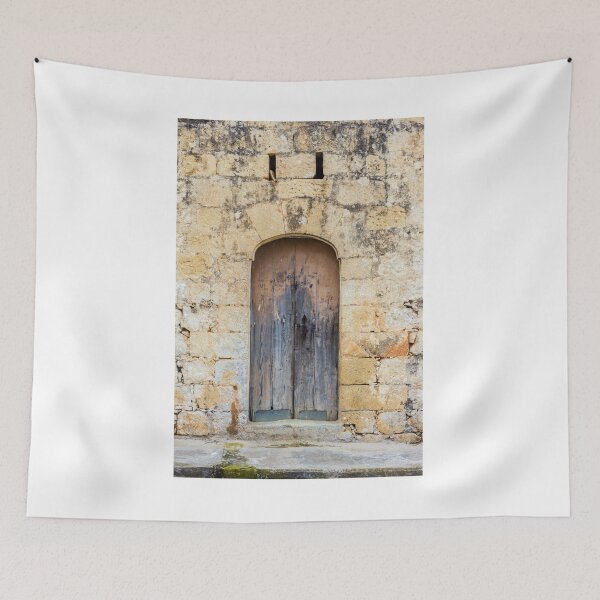 Item preview, Weathered Wooden Door Set in Old Stone Wall With Arched Entrance and Rustic Texture designed and sold by Nmallia.