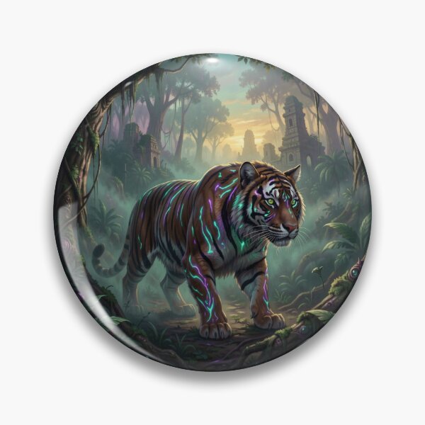 Item preview, Neon Jungle Tiger – Mystical Glow Beast in Ancient Ruins designed and sold by FotoworldEdel.