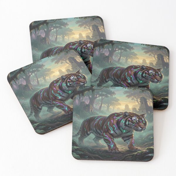 Item preview, Neon Jungle Tiger – Mystical Glow Beast in Ancient Ruins designed and sold by FotoworldEdel.