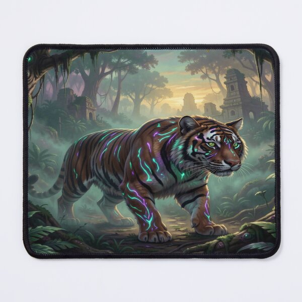 Item preview, Neon Jungle Tiger – Mystical Glow Beast in Ancient Ruins designed and sold by FotoworldEdel.