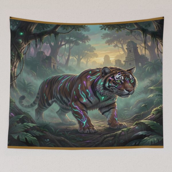 Item preview, Neon Jungle Tiger – Mystical Glow Beast in Ancient Ruins designed and sold by FotoworldEdel.