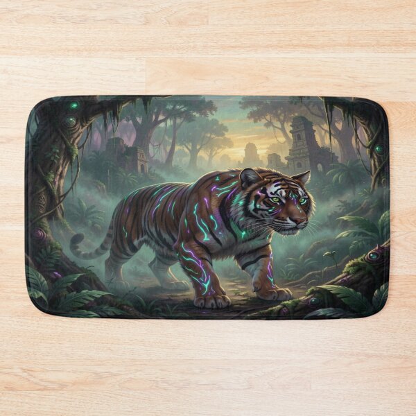 Item preview, Neon Jungle Tiger – Mystical Glow Beast in Ancient Ruins designed and sold by FotoworldEdel.