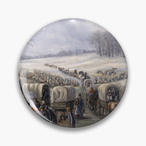 Item preview, Leaving Missouri Pioneer Wagon Train Winter Landscape Painting designed and sold by TheSoulOfArt.