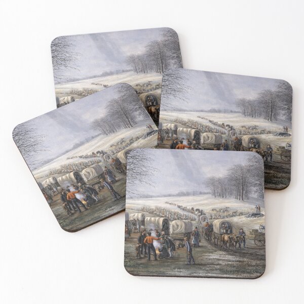 Item preview, Leaving Missouri Pioneer Wagon Train Winter Landscape Painting designed and sold by TheSoulOfArt.