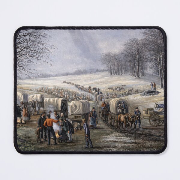 Item preview, Leaving Missouri Pioneer Wagon Train Winter Landscape Painting designed and sold by TheSoulOfArt.