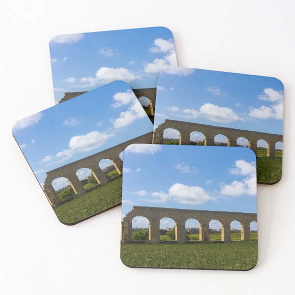 Item preview, Ancient Stone Aqueduct With Repeating Arches Over Green Field Under Blue Sky And Clouds designed and sold by Nmallia.