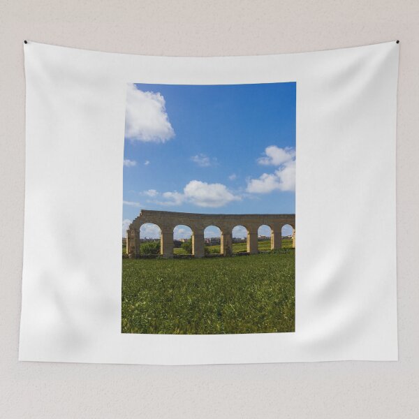 Item preview, Ancient Stone Aqueduct With Repeating Arches Over Green Field Under Blue Sky And Clouds designed and sold by Nmallia.
