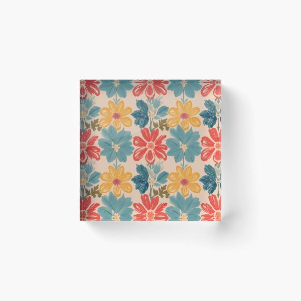 Item preview, Playful Retro Colorful Floral Pattern – Crayon Style designed and sold by soft-pop-studio.