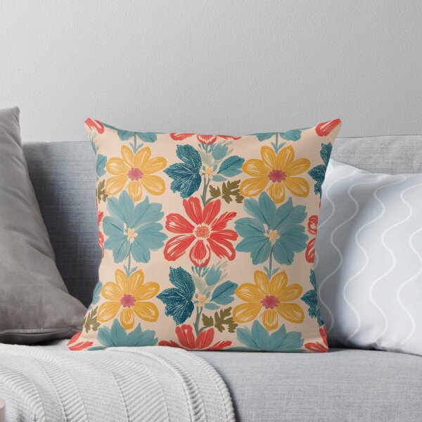 Item preview, Playful Retro Colorful Floral Pattern – Crayon Style designed and sold by soft-pop-studio.
