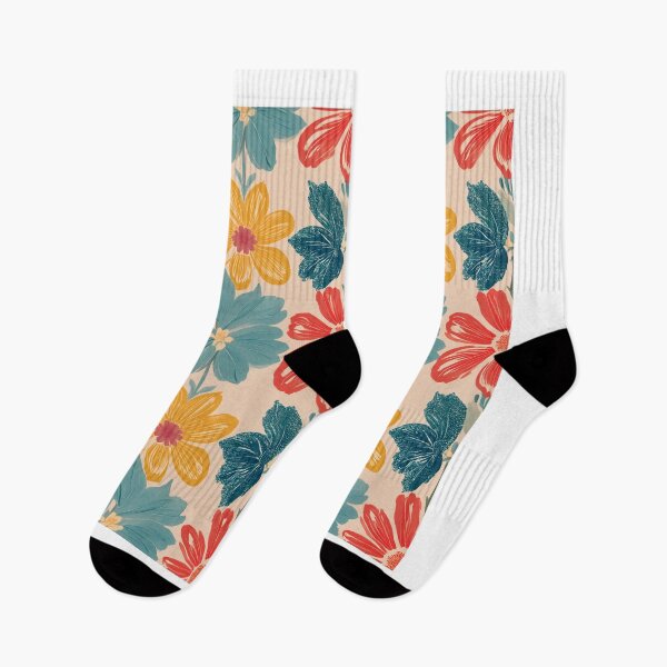 Item preview, Playful Retro Colorful Floral Pattern – Crayon Style designed and sold by soft-pop-studio.