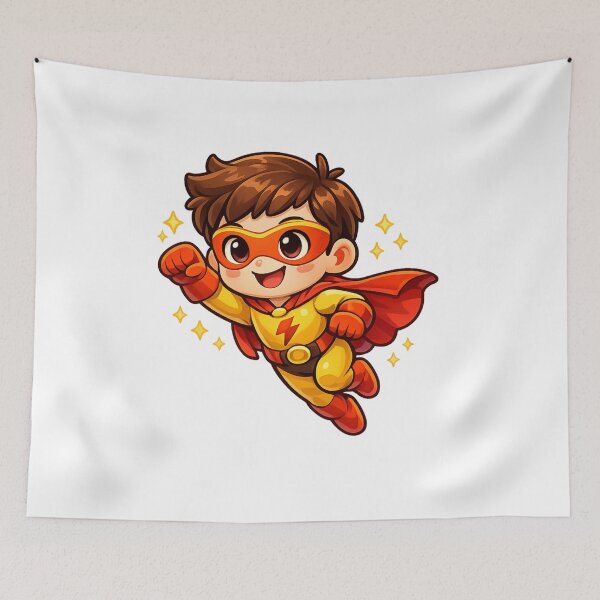 Item preview, Cute Flying Superhero Kid Sticker - Cartoon Style with Cape & Stars designed and sold by MKreative Studio.