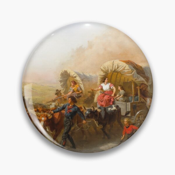Item preview, American Frontier Wagon Train Scene 1863 Historical Painting designed and sold by TheSoulOfArt.