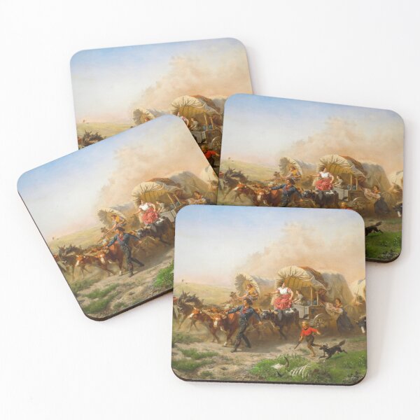 Item preview, American Frontier Wagon Train Scene 1863 Historical Painting designed and sold by TheSoulOfArt.
