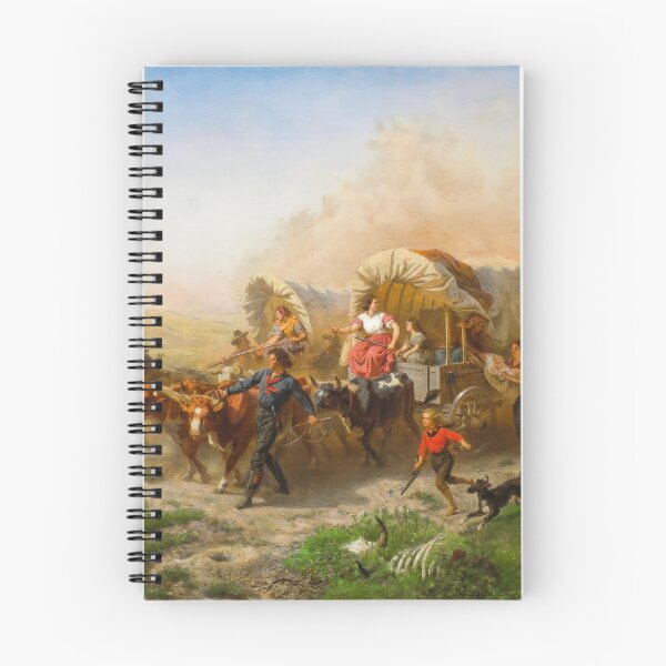 Item preview, American Frontier Wagon Train Scene 1863 Historical Painting designed and sold by TheSoulOfArt.