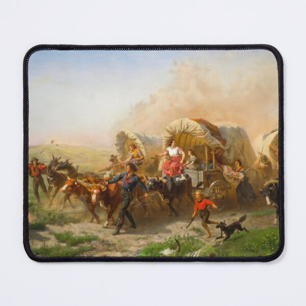 Item preview, American Frontier Wagon Train Scene 1863 Historical Painting designed and sold by TheSoulOfArt.
