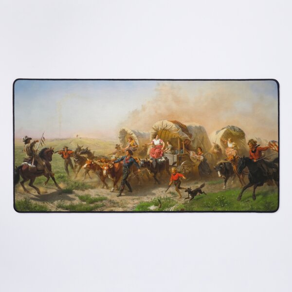 Item preview, American Frontier Wagon Train Scene 1863 Historical Painting designed and sold by TheSoulOfArt.