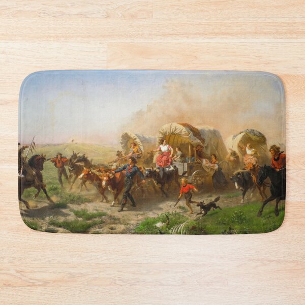Item preview, American Frontier Wagon Train Scene 1863 Historical Painting designed and sold by TheSoulOfArt.