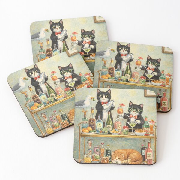 Item preview, “Cocktail Cats – Vintage Tuxedo Cat Bar Cart” designed and sold by SoftThreatCo .