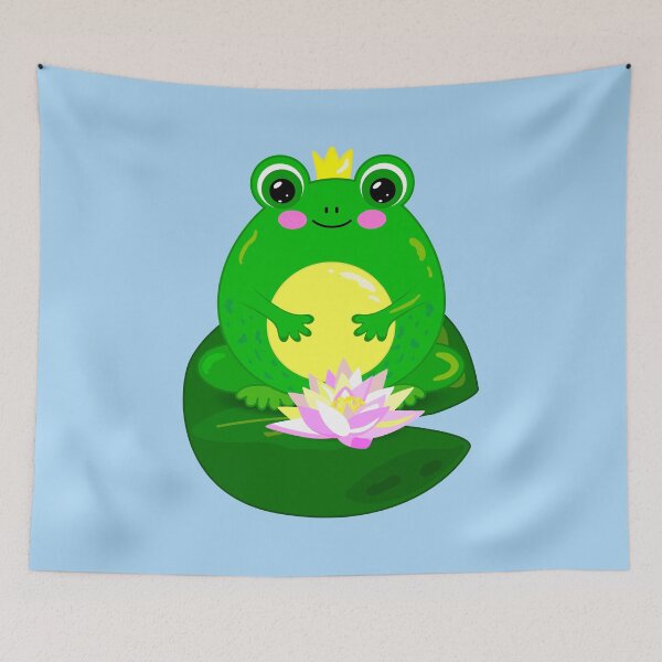 Item preview,  Cute frog princess on a water lily pad, kawaii cartoon frog illustration designed and sold by OlhaBondarenko.