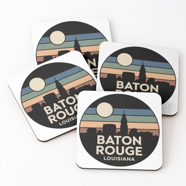 Item preview, Baton Rouge Louisiana: Muted Stripes Skyline Stacked Text Night  designed and sold by CircinusStore.