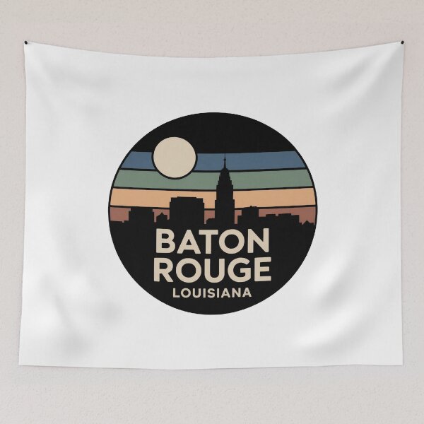 Item preview, Baton Rouge Louisiana: Muted Stripes Skyline Stacked Text Night  designed and sold by CircinusStore.