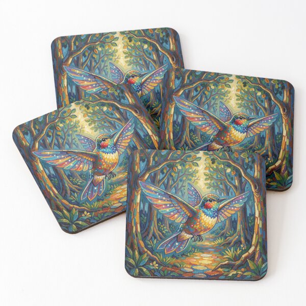 Item preview, Vibrant Hummingbird Flight – Colorful Fantasy Bird in Enchanted Forest designed and sold by FotoworldEdel.