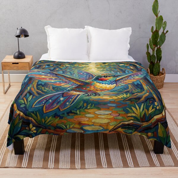 Item preview, Vibrant Hummingbird Flight – Colorful Fantasy Bird in Enchanted Forest designed and sold by FotoworldEdel.
