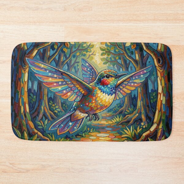 Item preview, Vibrant Hummingbird Flight – Colorful Fantasy Bird in Enchanted Forest designed and sold by FotoworldEdel.