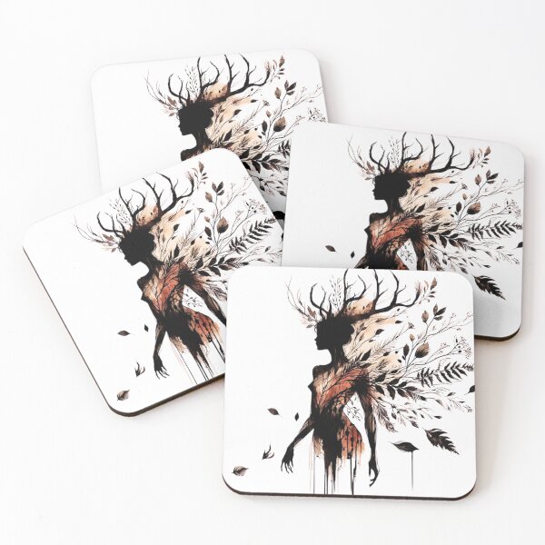 Item preview, Forest Born – Deer Antler Woman Silhouette with Botanical Ink Art designed and sold by  InkVeil.
