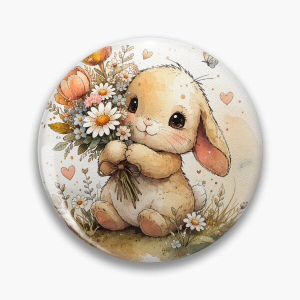 Artikelvorschau, Niedliche Vintage-Hase mit Blumen, zarte Aquarellillustration entworfen und verkauft von Sadia Jannat.