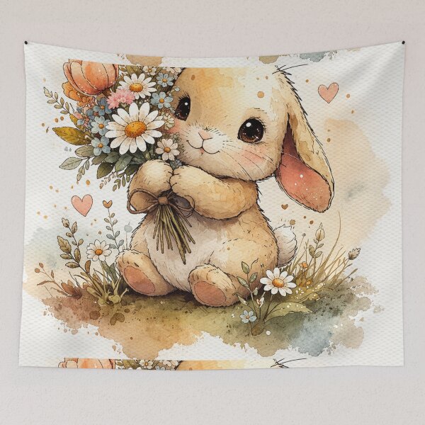 Item preview, Cute Vintage Bunny With Flowers Soft Watercolor Illustration designed and sold by Sadia  Jannat.