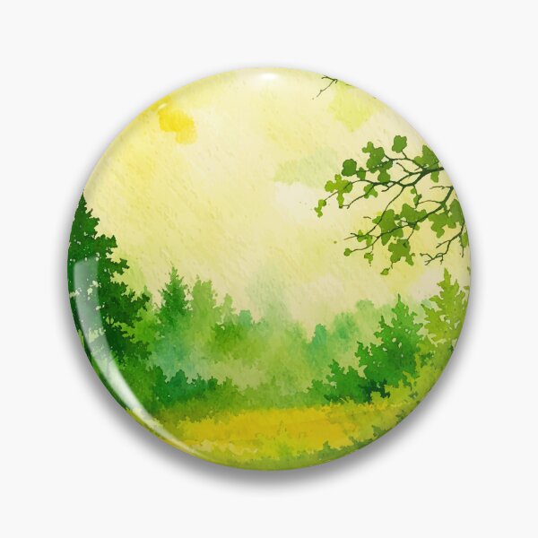 Artikelvorschau, Aquarell-Frühlingslandschaft mit Bäumen und grüner Wiese entworfen und verkauft von busurman.