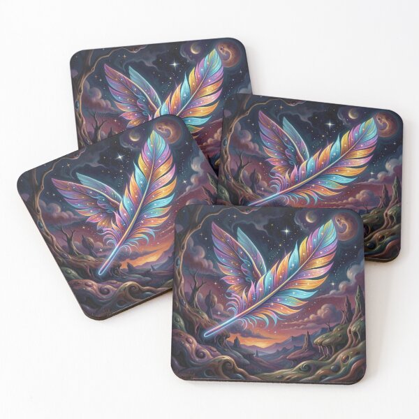 Item preview, Cosmic Feather Dream – Vibrant Fantasy Light in a Surreal Landscape designed and sold by FotoworldEdel.